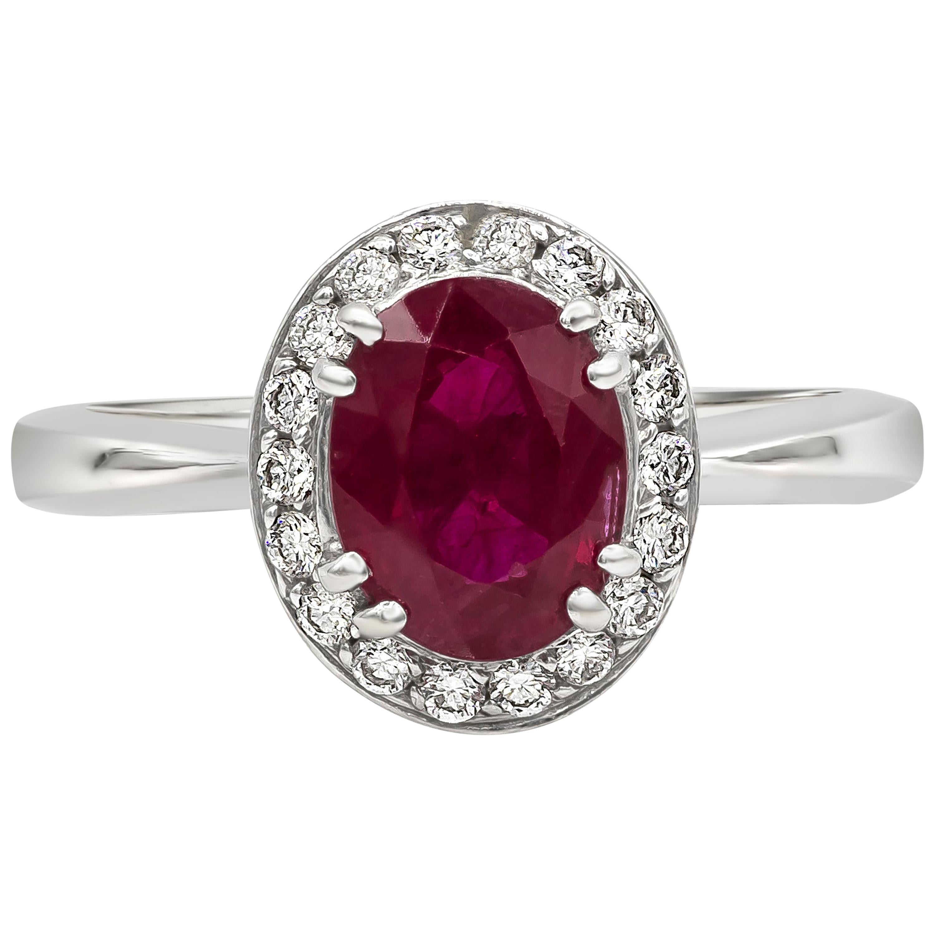 Roman Malakov 1.36 Carat Oval Cut Ruby and Diamond Halo Engagement Ring For Sale