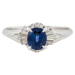 1.36 Carat Oval Cut Sapphire Diamond Cocktail Ring Platinum in Stock