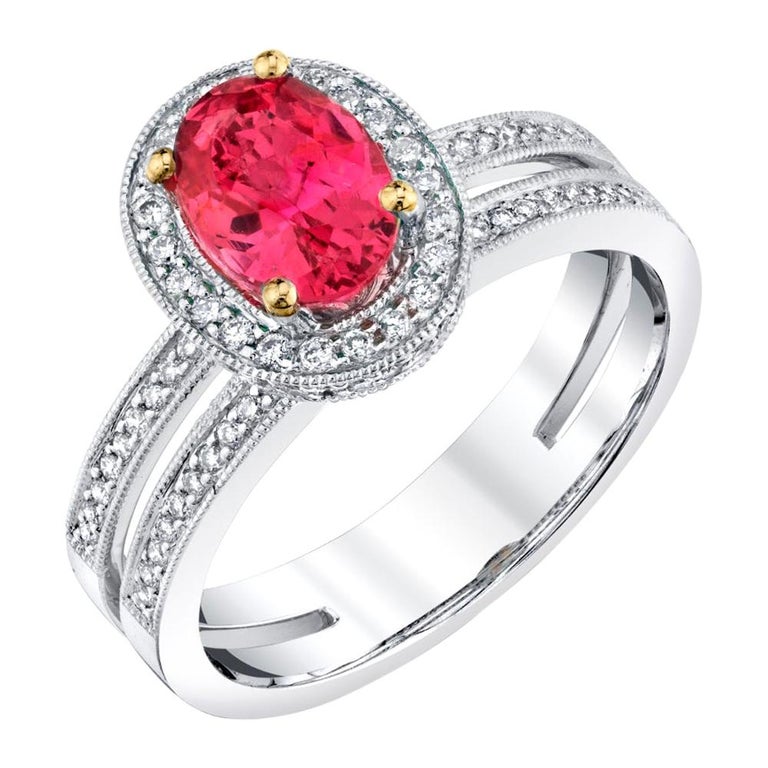 1.36 Carat Pink Spinel and Diamond Halo Engagement Ring in 18k