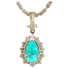 1.36 Carat Paraiba Tourmaline Diamond Platinum 
18k White Gold Pendant, GIA