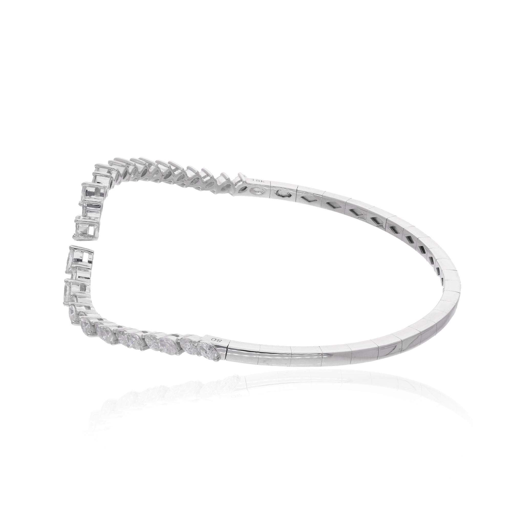 Modern 1.36 Carat Pear Diamond Wave Design Bangle Bracelet 18 Karat White Gold Jewelry For Sale