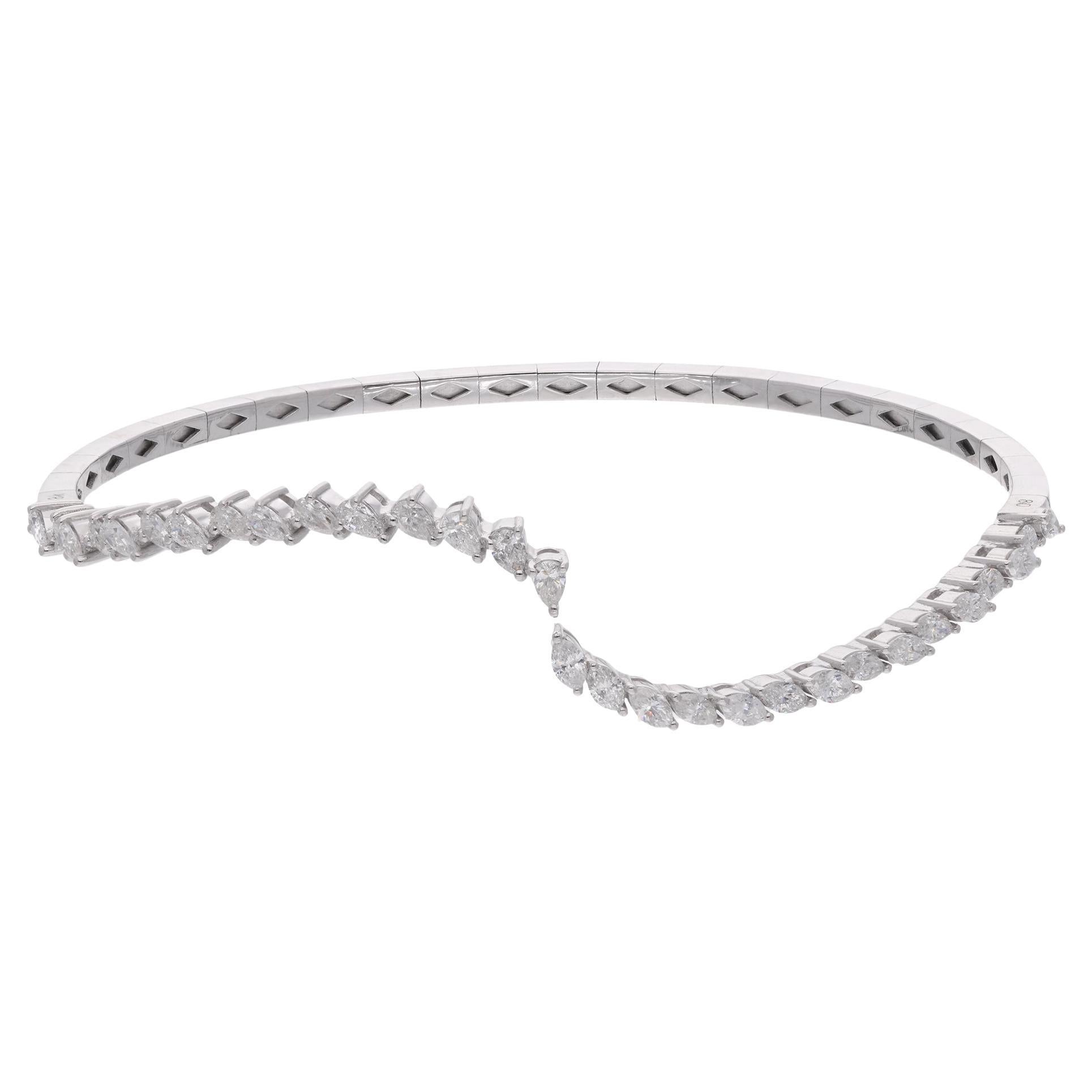 1.36 Carat Pear Diamond Wave Design Bangle Bracelet 18 Karat White Gold Jewelry