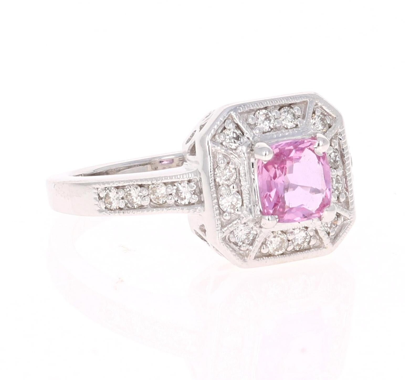 Modern 1.36 Carat Pink Sapphire Diamond 14 Karat White Gold Ring