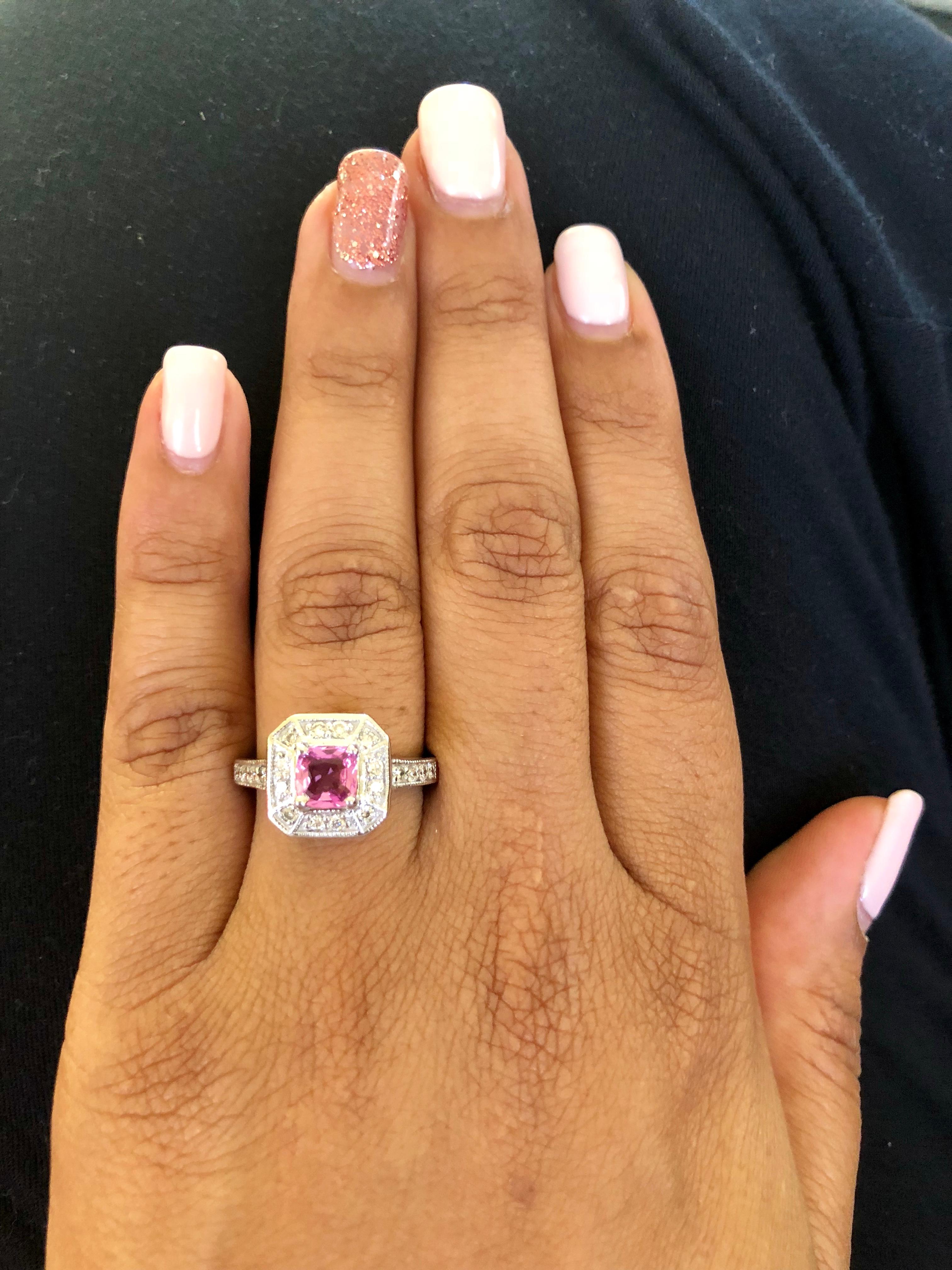 1.36 Carat Pink Sapphire Diamond 14 Karat White Gold Ring In New Condition In Los Angeles, CA