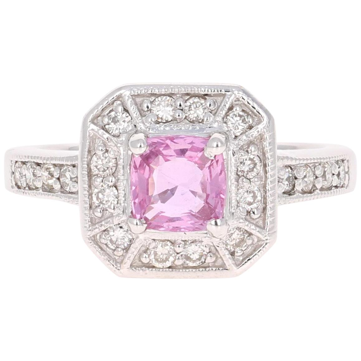 1.36 Carat Pink Sapphire Diamond 14 Karat White Gold Ring