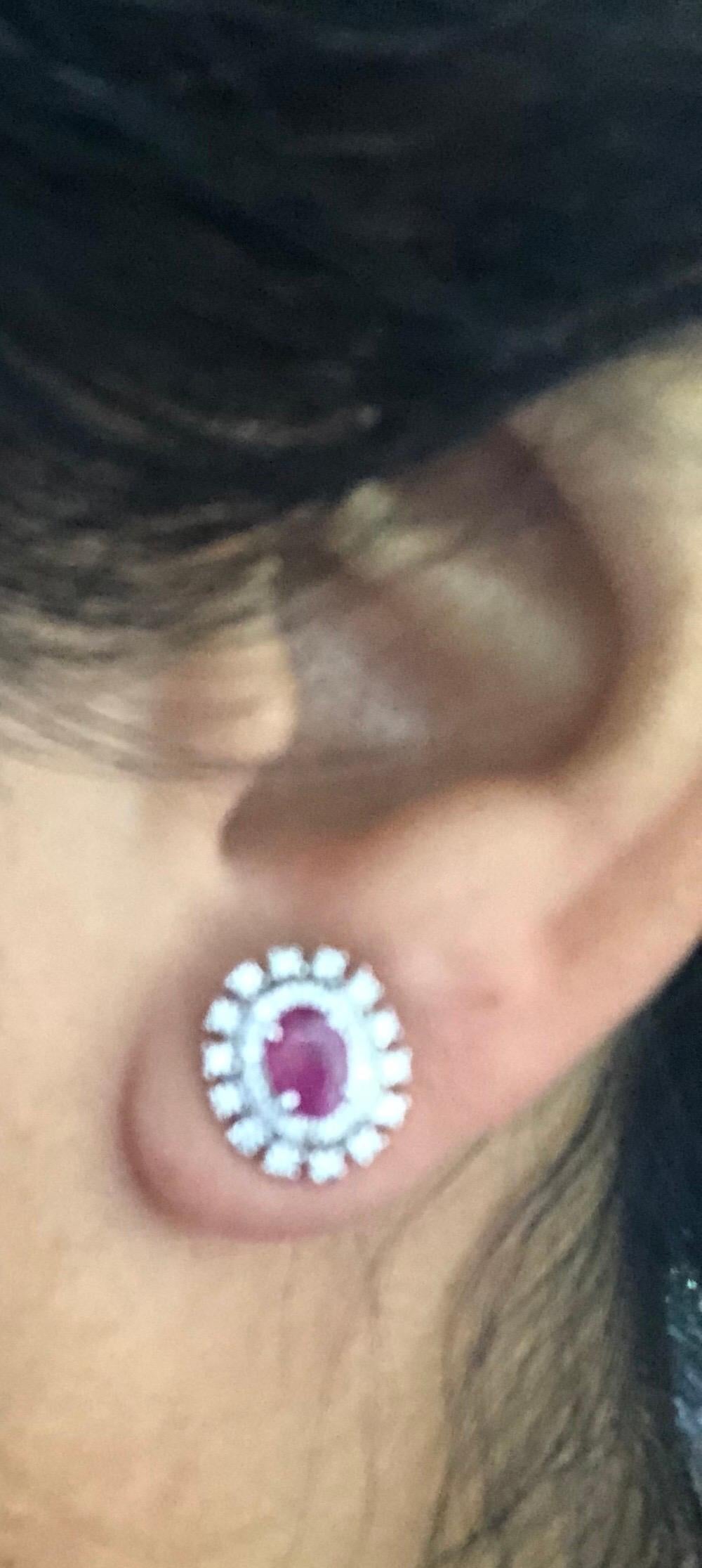 Oval Cut 1.36 Carat Ruby Diamond 14 Karat White Gold Earring Studs