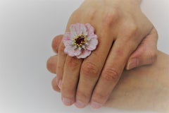 1.36 Carat Ruby with White Kyte Diamonds Hand Painted Anemone Cocktail Ring