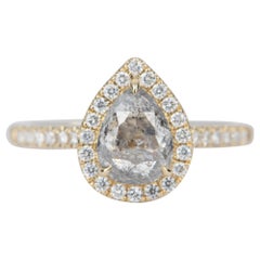 1.36 Carat Salt and Pepper Diamond with Halo 14 Karat Yellow Gold Ring AD2104