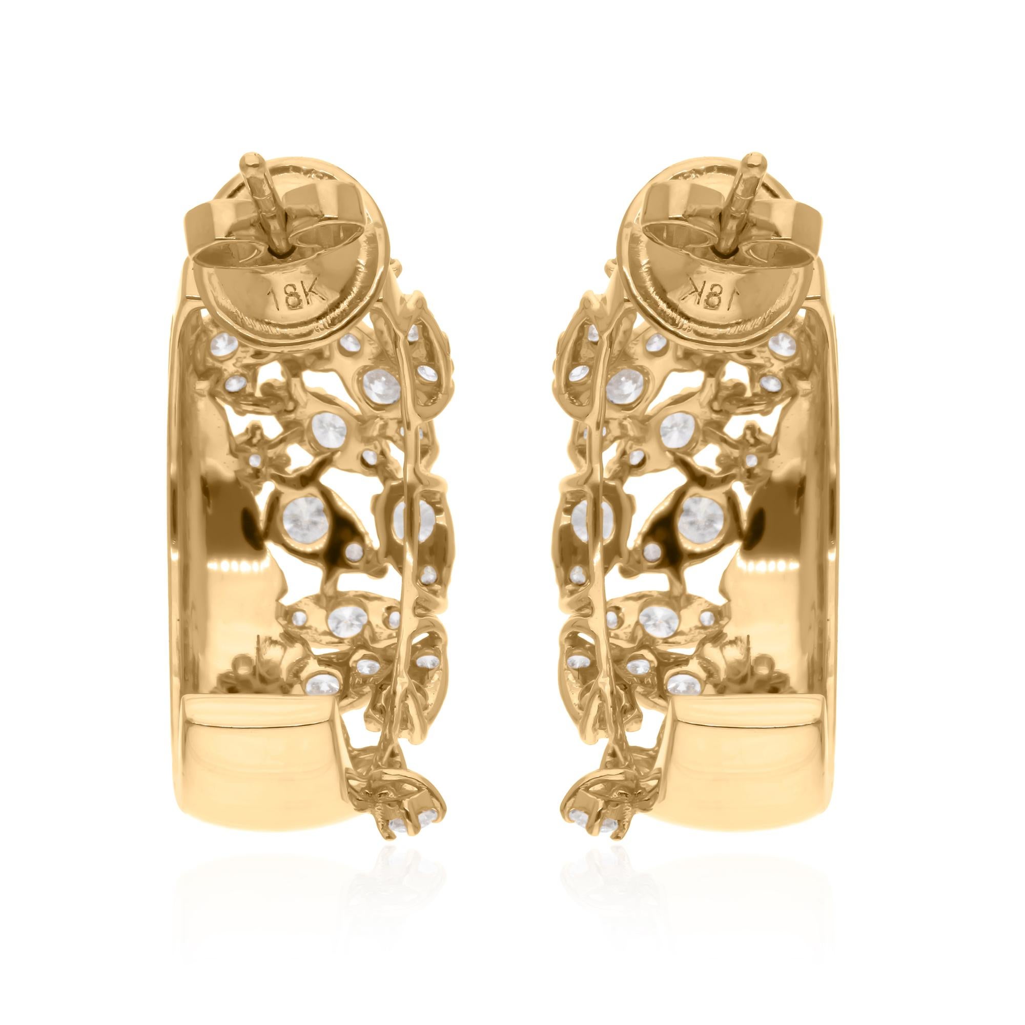1.36 Carat SI/H Round Brilliant Cut Diamond Hoop Earrings 18 Karat Yellow Gold In New Condition For Sale In Diera, Dubai