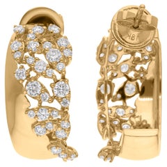Pendientes de aro de diamantes talla brillante redonda SI/H de 1,36 quilates y oro amarillo de 18 quilates
