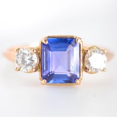 1.36 Carat Tanzanite and 0.82 ctw Diamond 14k Gold Three Stone Ring