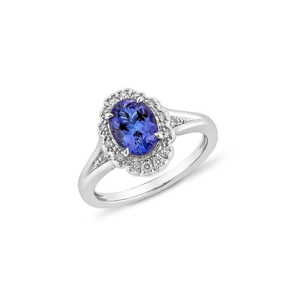 Contemporary 1.36 Carat Tanzanite Fancy Ring in 18Karat White Gold with White  Diamond. For Sale