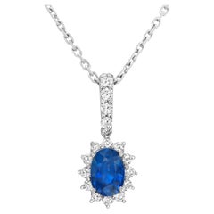 Roman Malakov 1.69 Carats Total Blue Sapphire & Diamond Halo Pendant Necklace