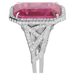 13.6 Carats Rubellite and Diamond Cocktail Ring Handcrafted in 18k White Gold