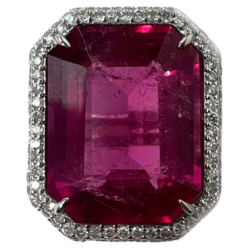 13.6 Carats Rubellite and Diamond Cocktail Ring Handcrafted in 18k ...