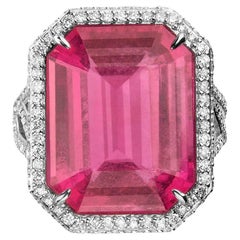 13.6 Carats Rubellite and Diamond Cocktail Ring Handcrafted in 18k White Gold