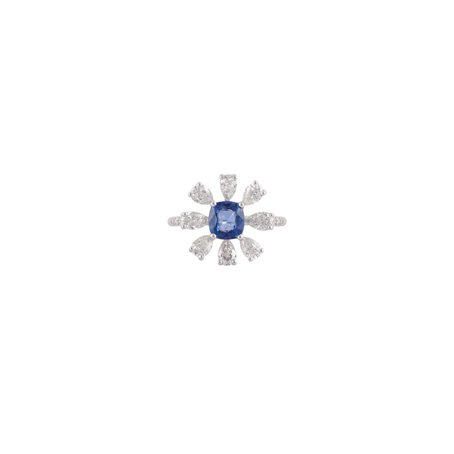 Sapphire = 1.36 Carat
Diamonds = 1.59 Carats
Metal: 18K White Gold
Ring Size: 7.5* US
*It can be resized complimentary
