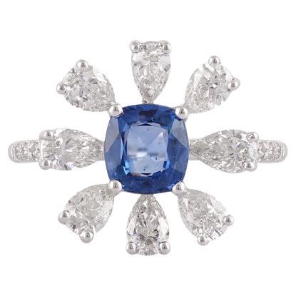 1.36 Carats Sapphire and Diamond Ring  18k White Gold For Sale