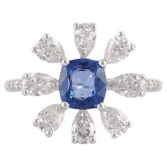 1.36 Carats Sapphire and Diamond Ring  18k White Gold