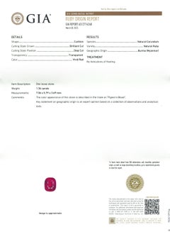 1.36 Ct GIA Certified Unheated Burma Ruby Pigeon Blood  Color No heat