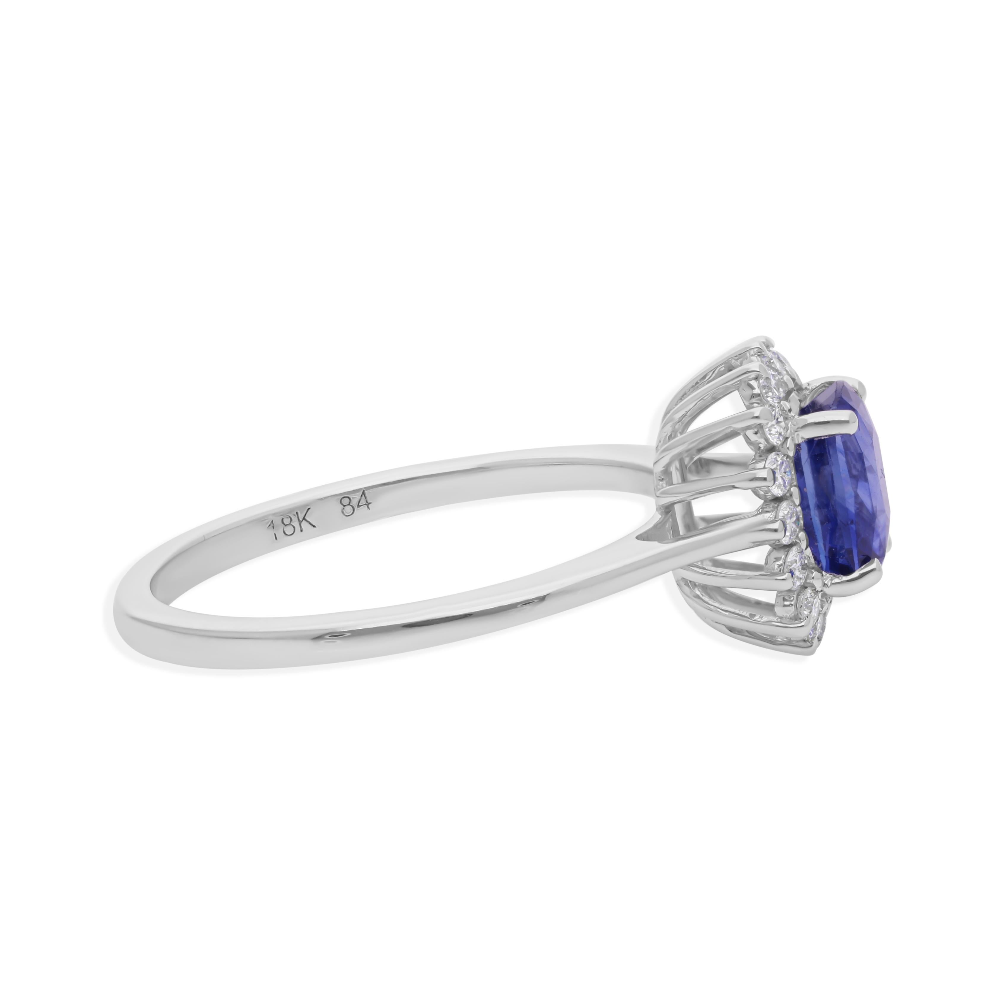 En venta: Anillo de compromiso con halo de diamantes y zafiro azul natural de 1,36 quilates en oro blanco de 18 quilates  6
