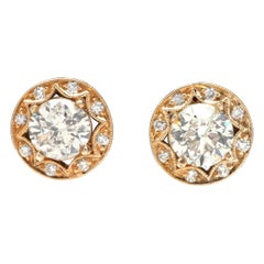 1.36 Ct Round Halo Diamond Stud Earrings in 14k Yellow Gold