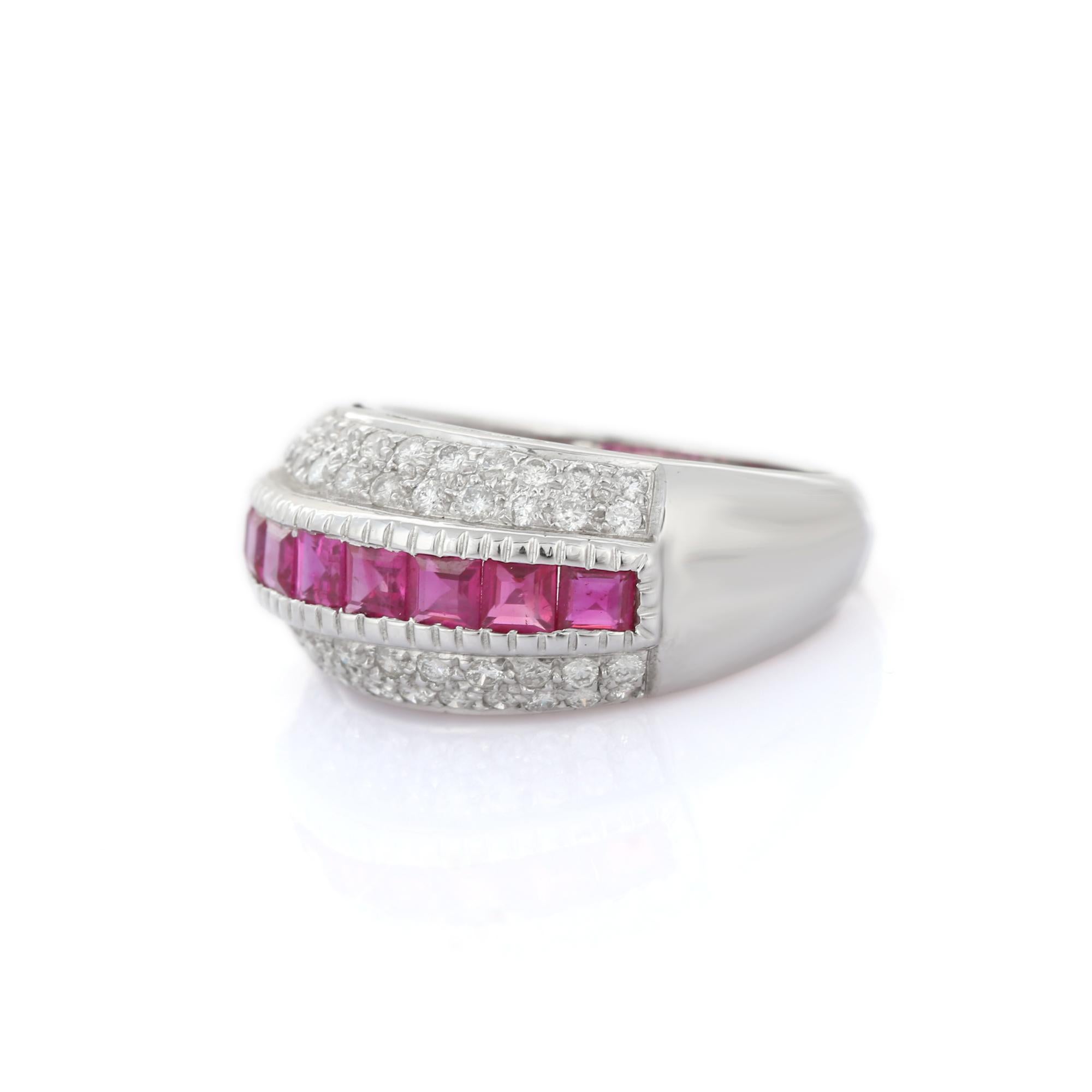 For Sale:  Unisex Ruby Diamond Wedding Dome Ring in 18k Solid White Gold 3