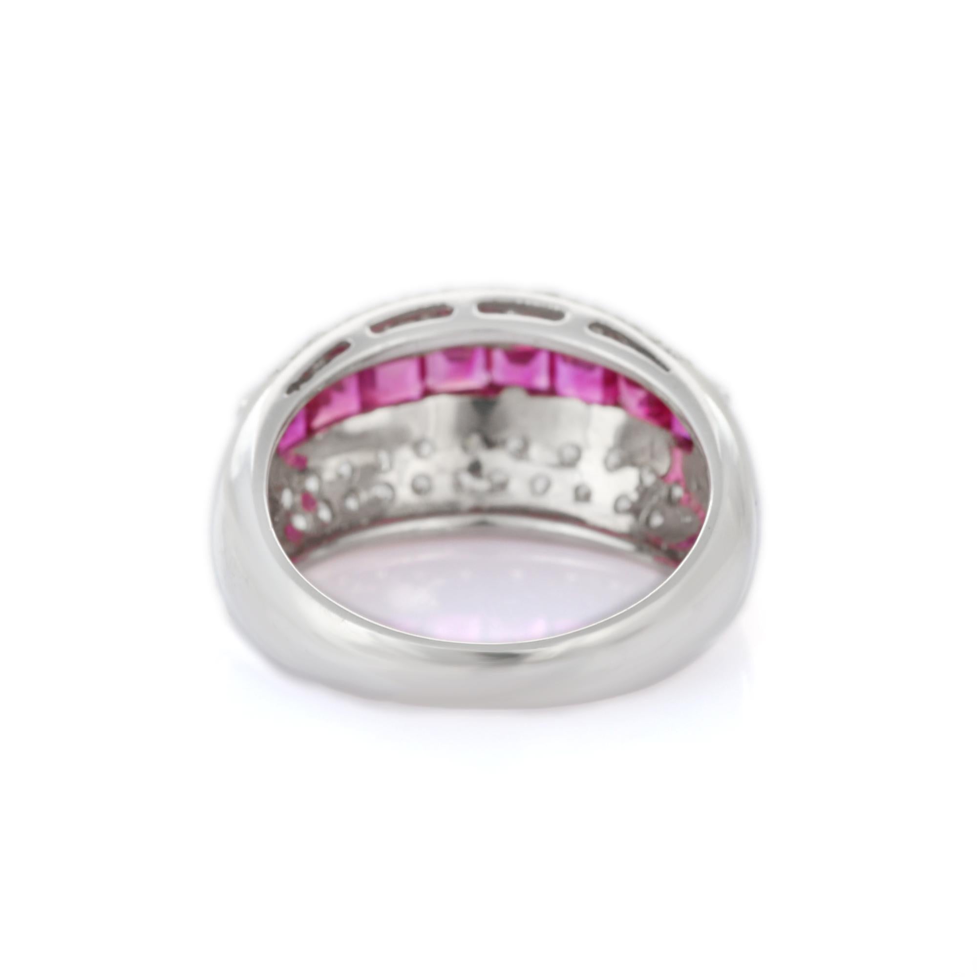 For Sale:  1.36 Ct Ruby Wedding Band Ring with Diamonds 18K White Gold Cocktail Ring 4