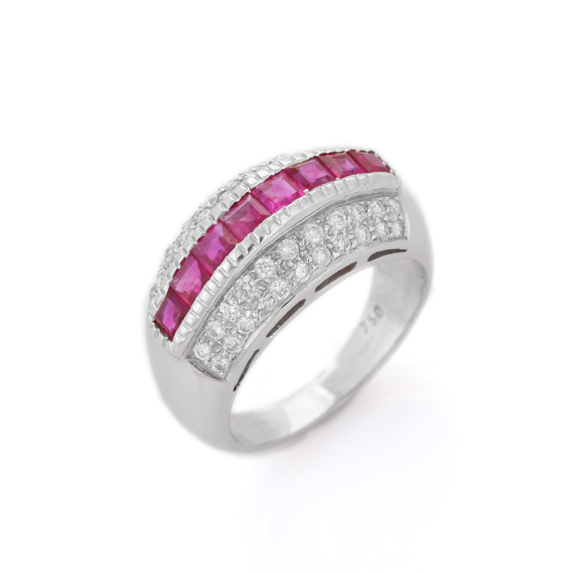 For Sale:  1.36 Ct Ruby Wedding Band Ring with Diamonds 18K White Gold Cocktail Ring 5