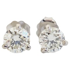 1.36 cttw Carat Natural Diamond Round Studs White Gold 14 Karat