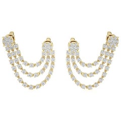 1.36 CTW diamonds triple line 18K yellow gold Gazebo style dangling earrings
