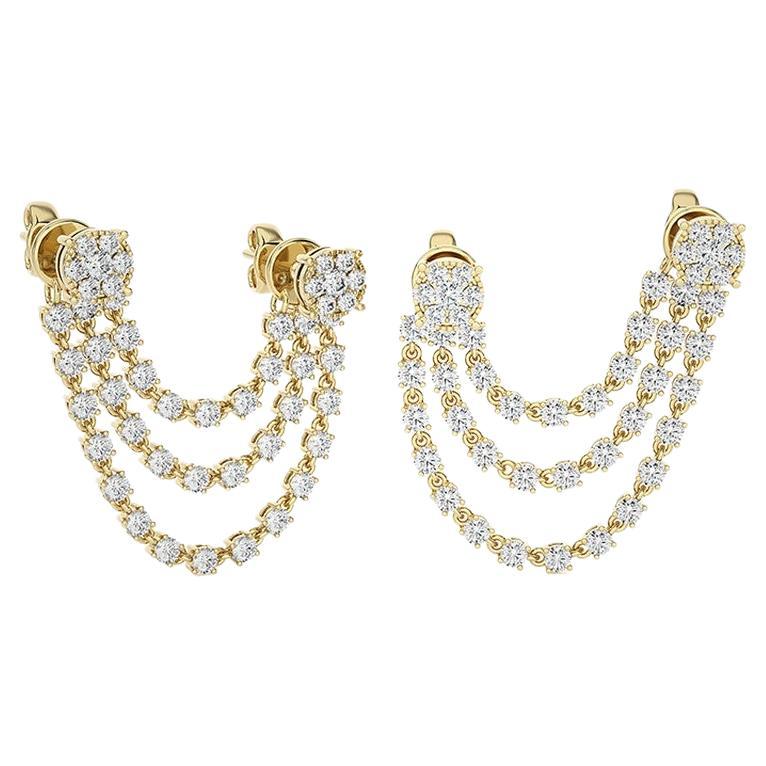 1.36 CTW diamonds triple line 18K yellow gold Gazebo style dangling earrings