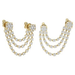 1,36 Karat Diamanten Dreifache Linie 18K Gelbgold Gazebo Stil baumelnde Ohrringe