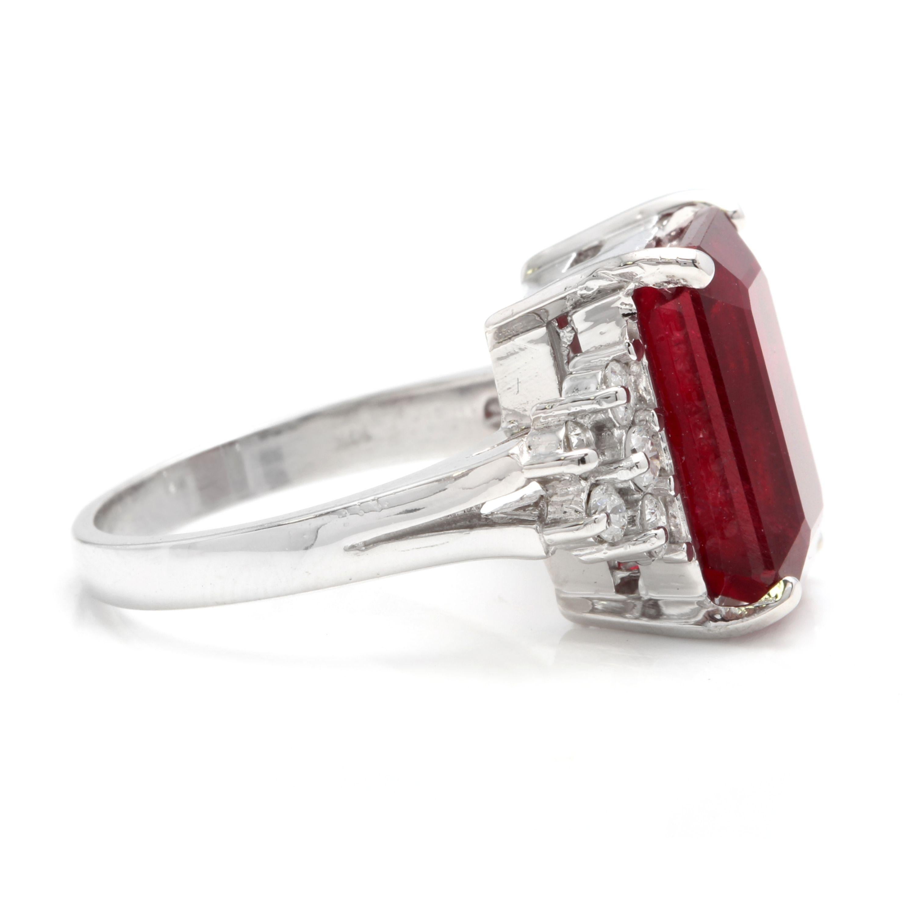 Mixed Cut 13.60 Carat Impressive Natural Red Ruby and Diamond 14 Karat White Gold Ring For Sale
