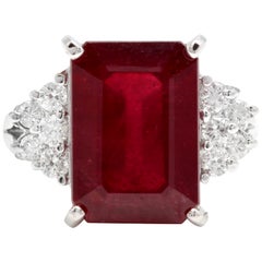 13.60 Carat Impressive Natural Red Ruby and Diamond 14 Karat White Gold Ring