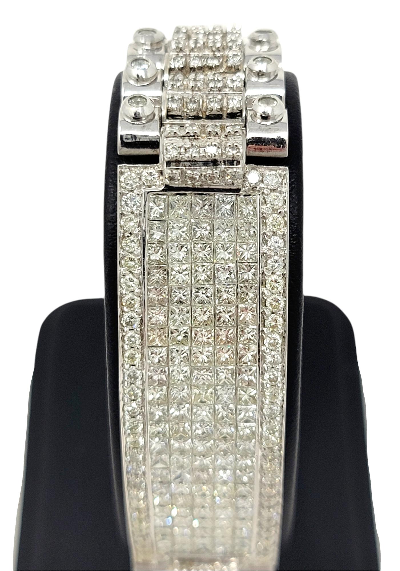 13.60 Carats Mens Round and Square Diamond Watch Link Bracelet in 18 Karat Gold For Sale 2