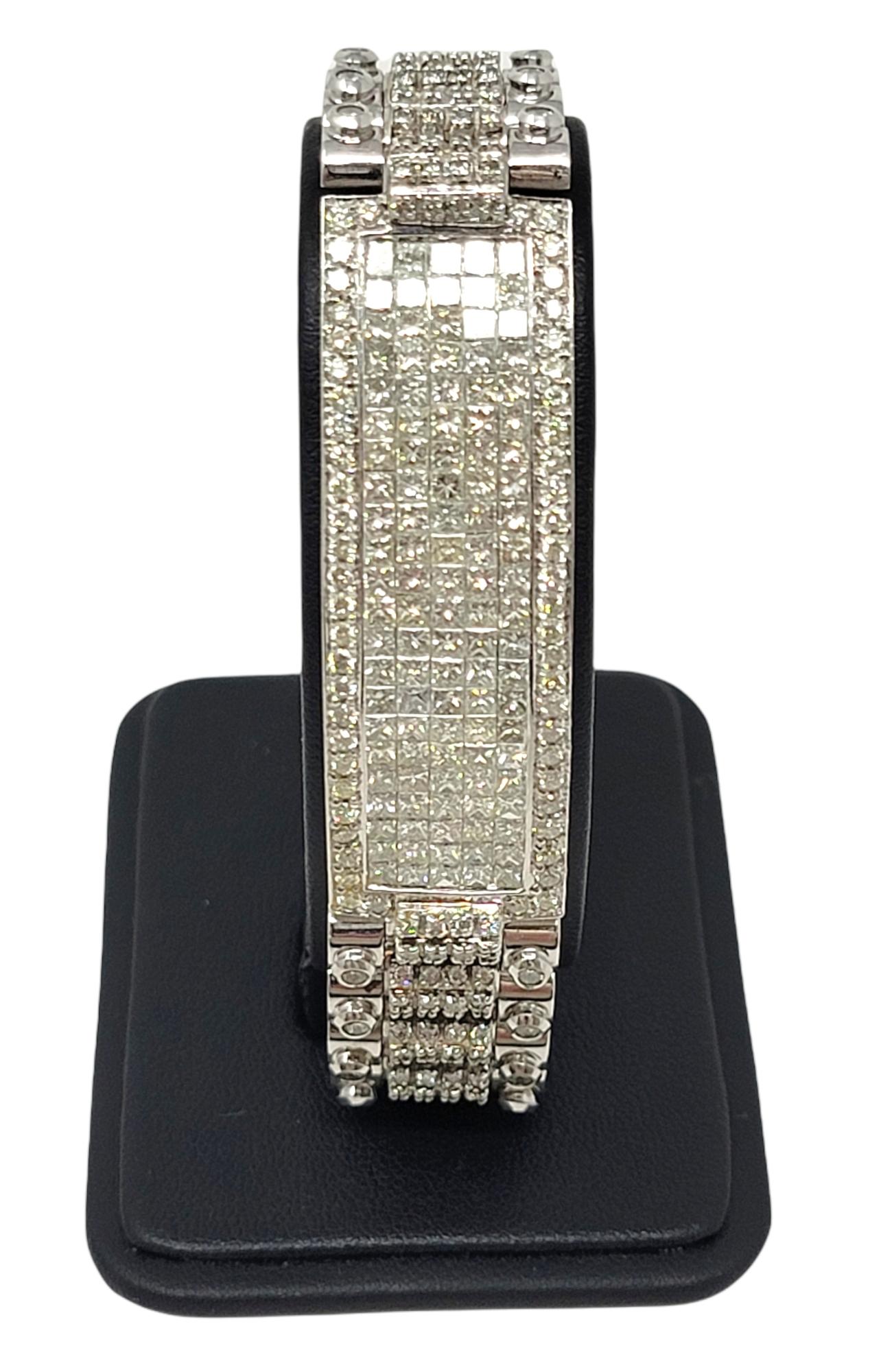 Bracelet à maillons de montre pour homme en or 18 carats avec diamants ronds et carrés de 13,60 carats en vente 6