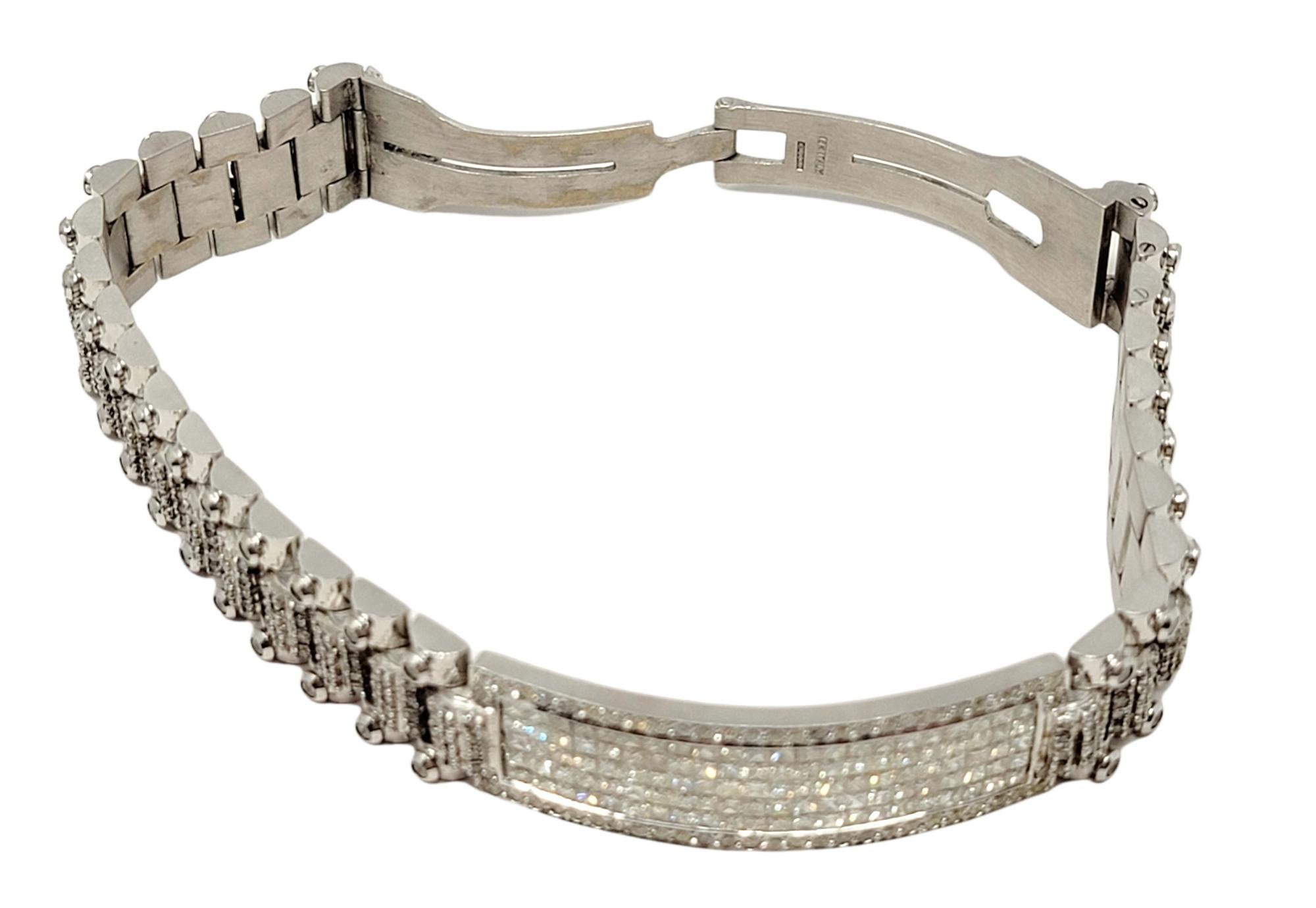 Bracciale A Link con diamanti tondi e quadrati da 13,60 carati per uomo in oro 18 carati in vendita 1