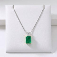 13.60ct GIA Colombian Emerald & 1.24ct Step-Cut Diamond 18K Two-Tone Gold Pendan
