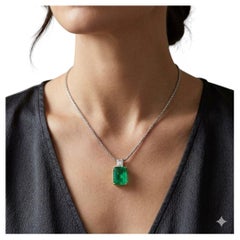13.60ct GIA Colombian Emerald & 1.24ct Step-Cut Diamond 18K Two-Tone Gold Pendan