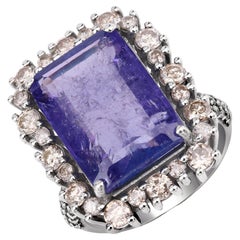 13.60cttw Tanzanite with Diamonds 2.24cttw Statement Ring in Sterling Silver