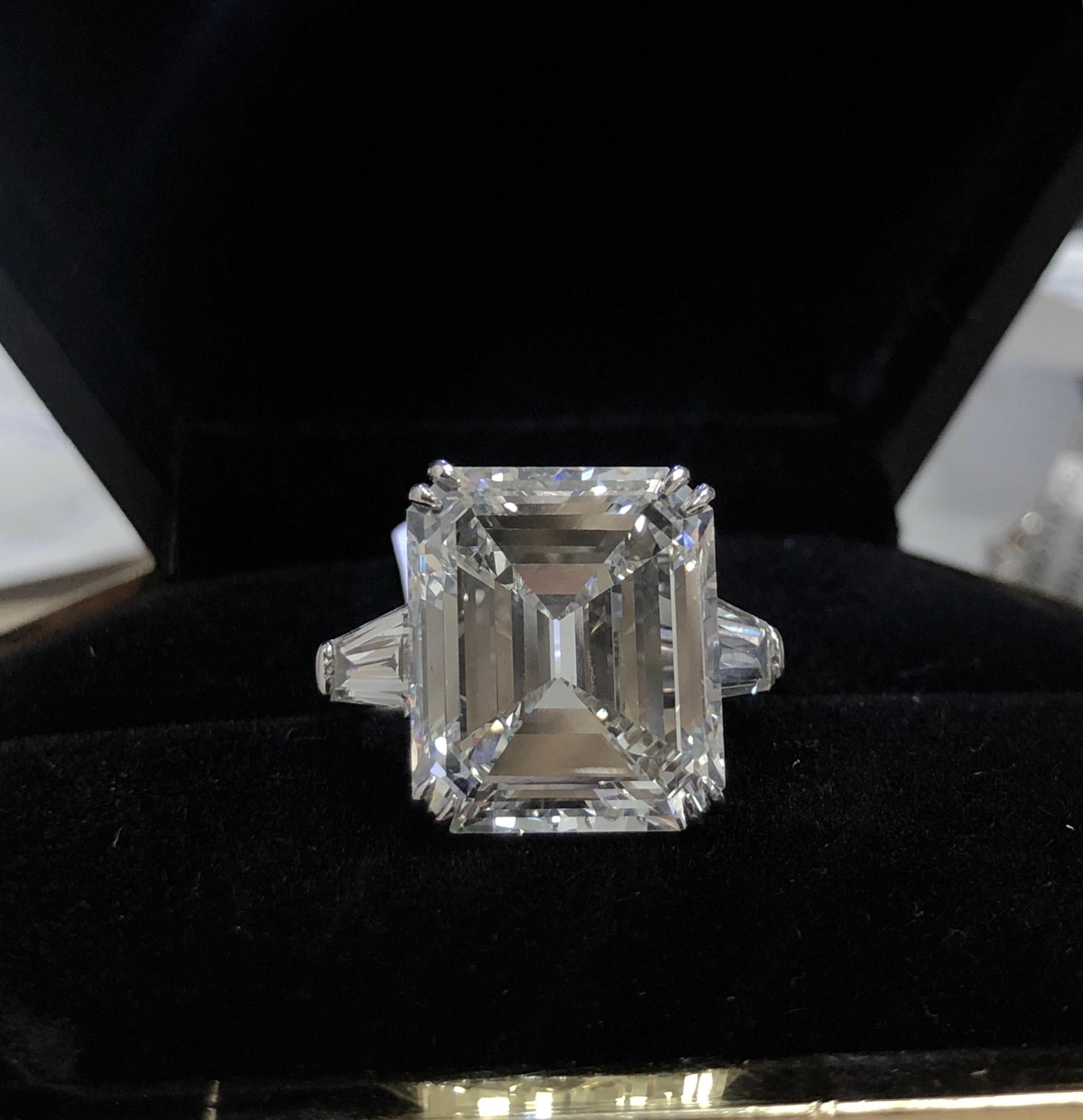 Modern 13.61 Carat Engagement Emerald Cut Diamond Ring  For Sale