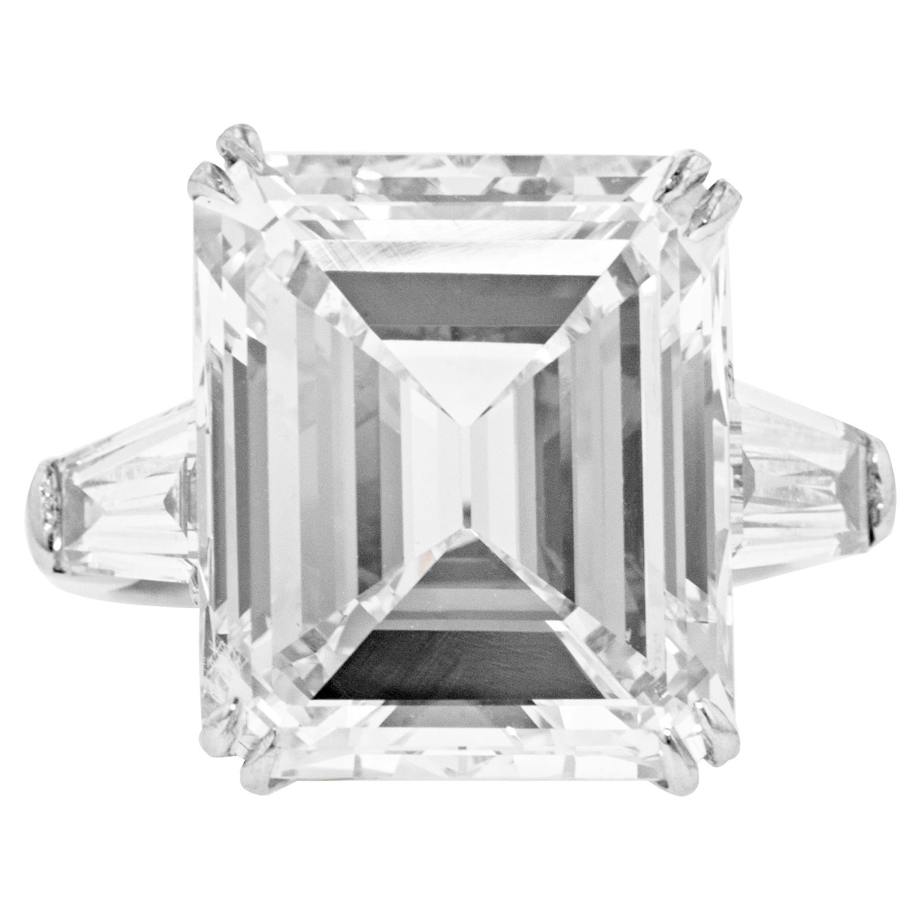 13.61 Carat Engagement Emerald Cut Diamond Ring  For Sale
