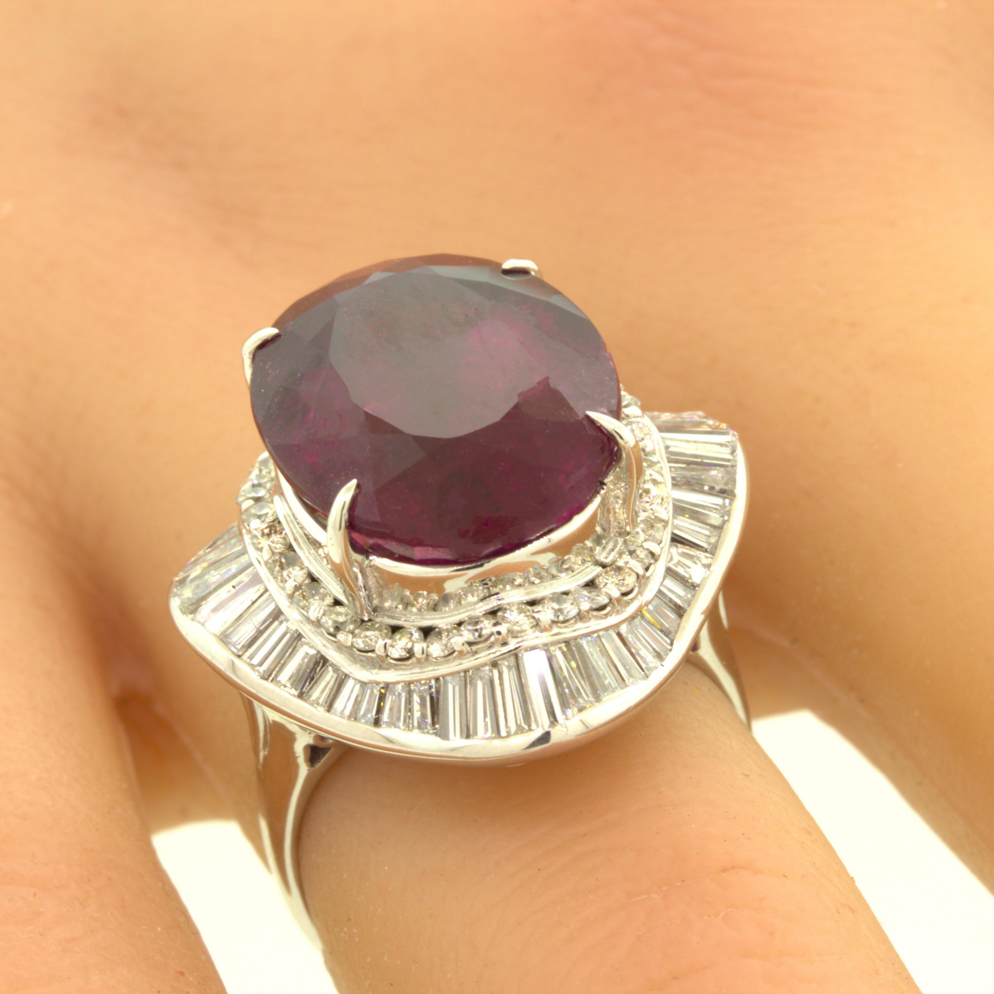 13.61 Carat Rubellite Tourmaline Diamond Platinum Ballerina Ring For Sale 3