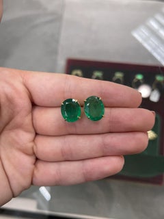 13.61tcw Huge Natural Emerald-Oval Solitaire Four Prong Emerald Stud 18K Gift