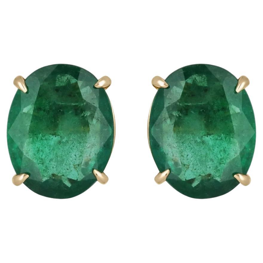 5.0tcw 18K AAA Natural Emerald-Emerald Cut Four Prong Yellow Gold Stud ...