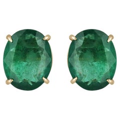 13.61tcw Huge Natural Emerald-Oval Solitaire Four Prong Emerald Stud 18K Gift