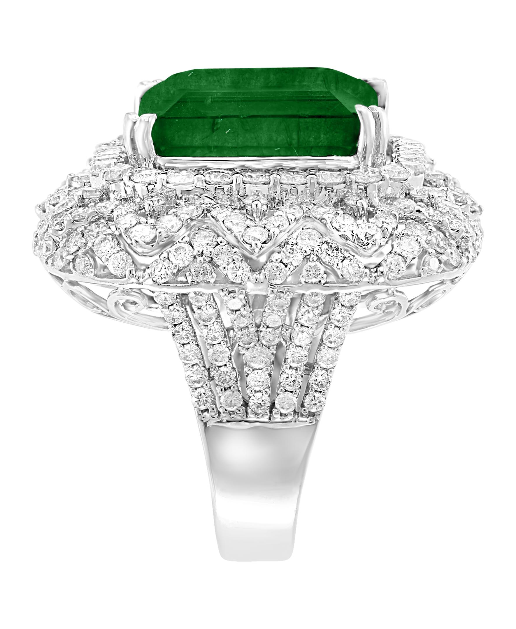  13.62 Carat  Emerald Cut  Emerald And 4.5 Carat Diamond 18K Gold Cocktail Ring  1