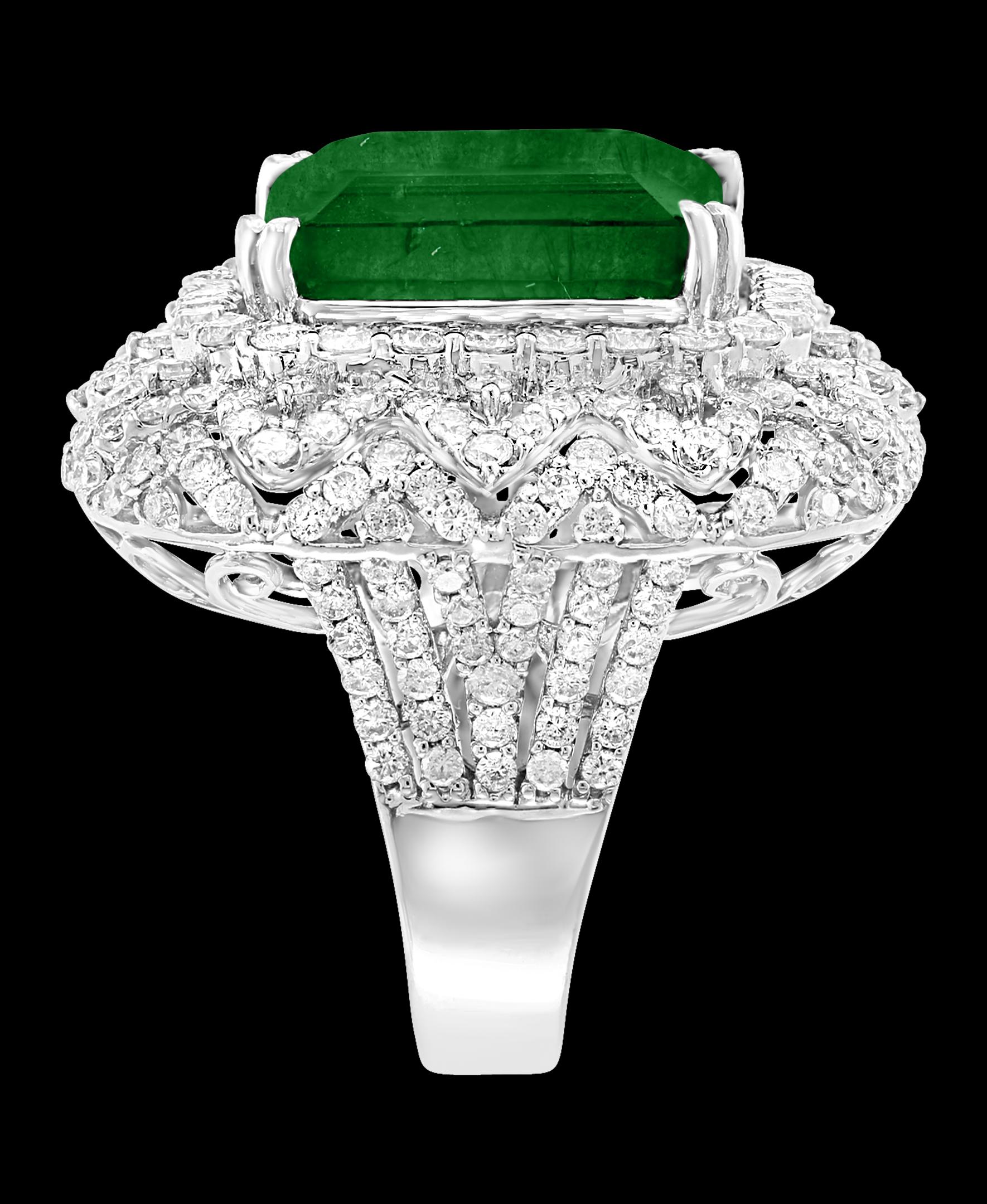  13.62 Carat  Emerald Cut  Emerald And 4.5 Carat Diamond 18K Gold Cocktail Ring  2