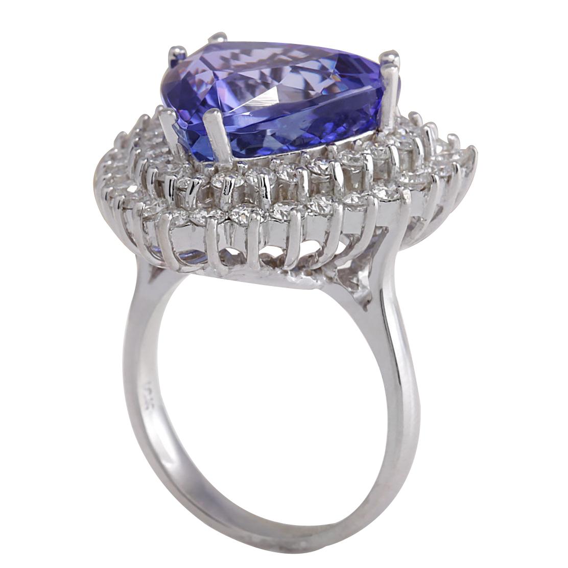 Trillion Cut Natural Tanzanite Diamond Ring In 14 Karat White Gold  For Sale